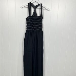 Liverpool Womens 2 Looks Midi Dress Black M Smocked Bodice Pockets XX Straps NWT